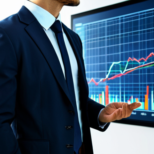 Home 6 A professional financial analyst, fully clothed in a modest business suit, stands in a brightly lit, modern office. The background features abstract, holographic charts depicting fluctuating economic data and interest rate trends, symbolizing market forces. The analyst is in a natural pose, contemplating the data, with correct proportions, perfect anatomy, well-formed hands, and proper finger count. Professional photography, high quality, safe for work, appropriate content, professional dress, appropriate attire.