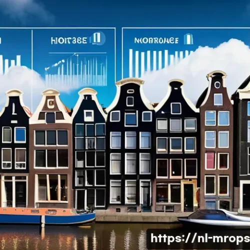 부동산 사이클 분석  전문가의 의견 - A detailed urban real estate market scene in Amsterdam, showcasing a row of traditional Dutch canal ...