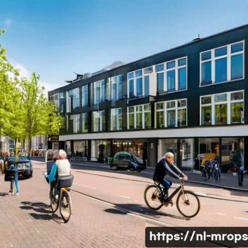 부동산 시장 사이클  초기 반등 신호 - A vibrant urban street scene in Amsterdam during daytime, featuring modern apartment buildings with ...