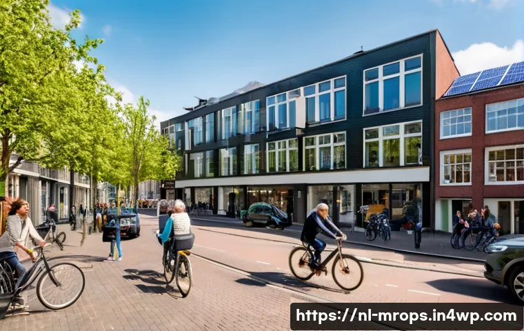 부동산 시장 사이클 초기 반등 신호 - A vibrant urban street scene in Amsterdam during daytime, featuring modern apartment buildings with ...