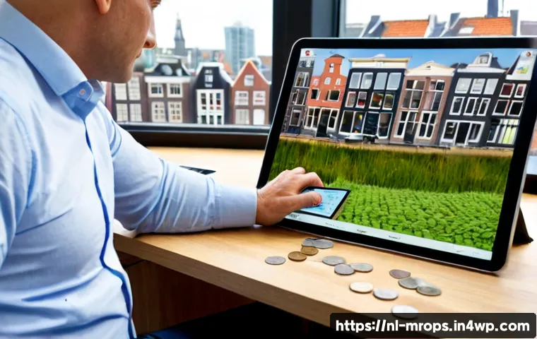 부동산 시장 사이클 분석의 미래 전망 - Photorealistic Dutch real estate market outlook scene, a middle-aged financial analyst studying a cl...